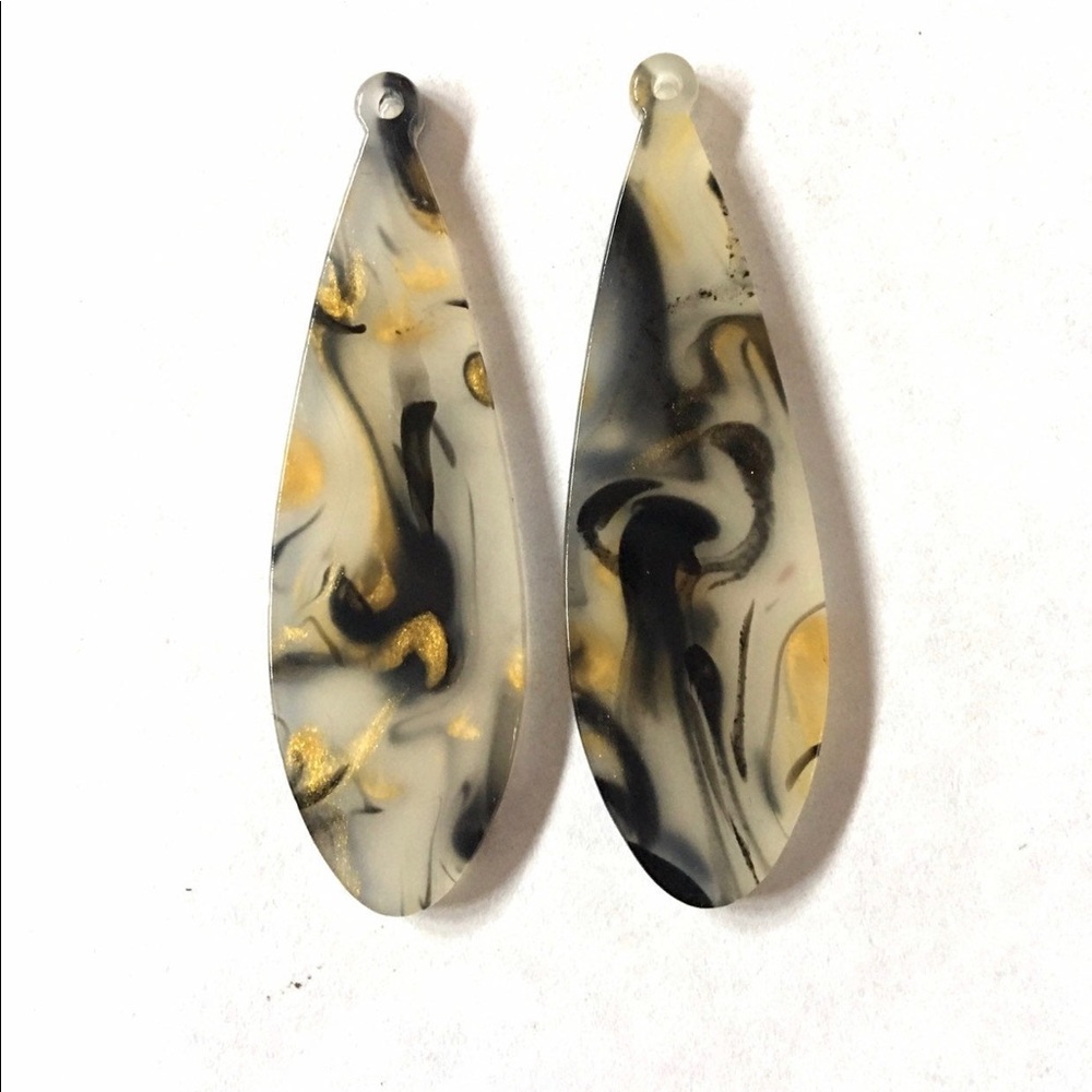 Resin Black & Metallic Gold Swirl Teardrop Earrings